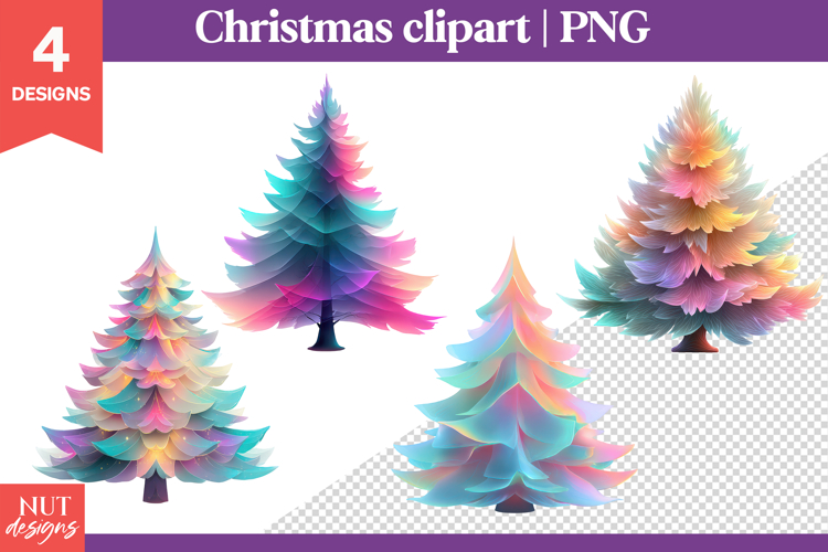Soft Glow Christmas Clipart, Iridescent Christmas tree