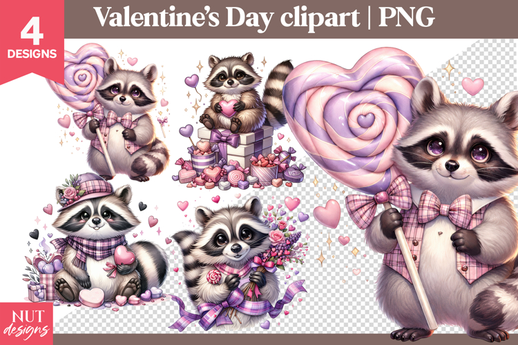 Valentines day clipart Valentine Candy Raccoon Clipart