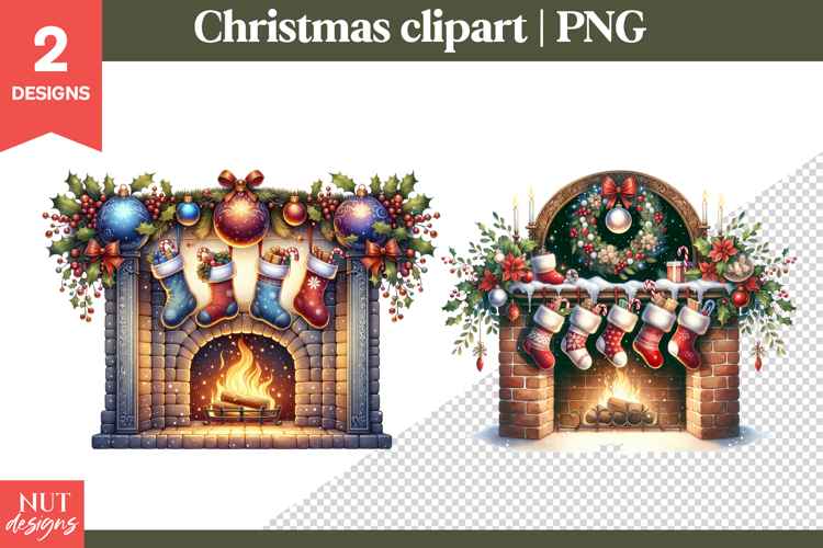 Christmas clipart, Christmas Cozy Fireplace Clipart