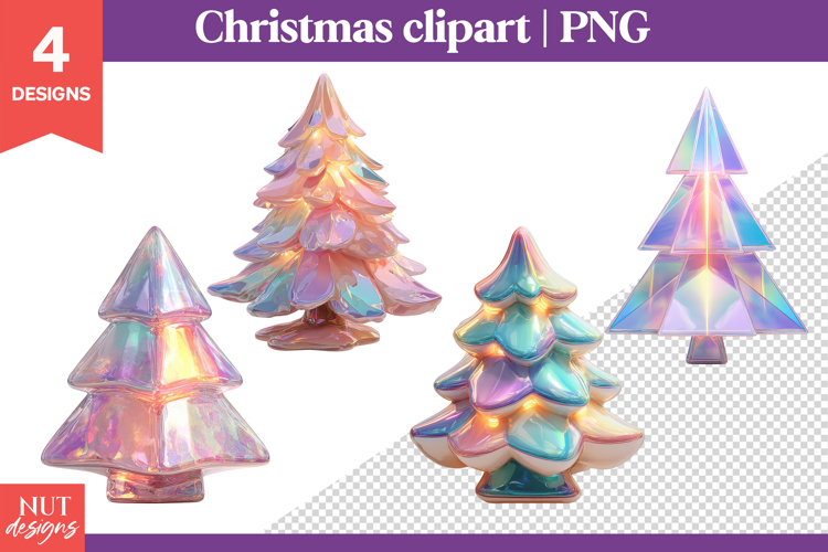 Christmas Clipart, Iridescent Glass Christmas Tree