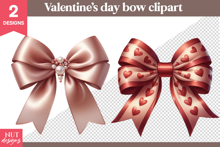 Romantic Bow Clipart Valentine Pearl & Heart Bow Clipart PNG