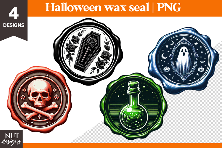 Halloween Wax Seals Clipart Ghost Skull Coffin Halloween
