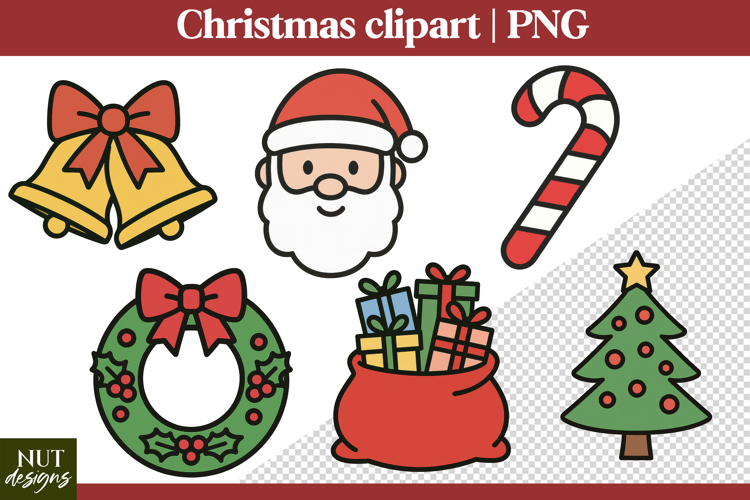 Cute Christmas clipart, Santa Candy cane Wreath Tree Bells