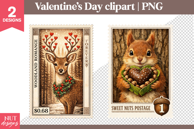 Valentines day clipart Romantic Deer Valentine Postage