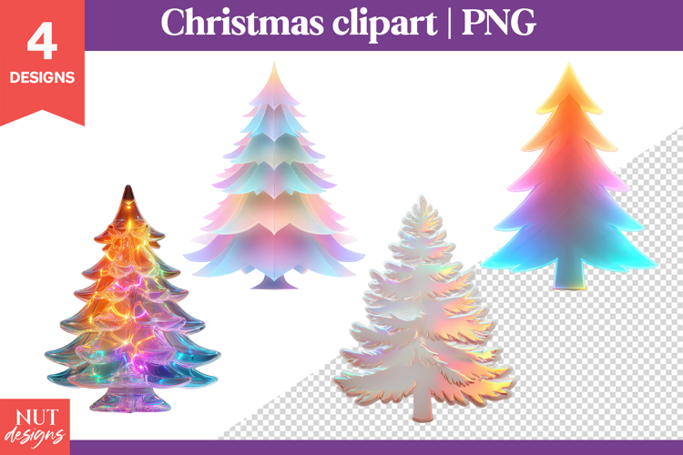 Soft Glow Christmas Clipart, Iridescent Christmas tree