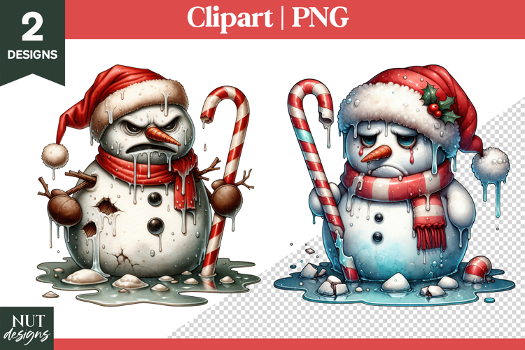 Grumpy snowman Christmas Clipart Melting Angry Snowman
