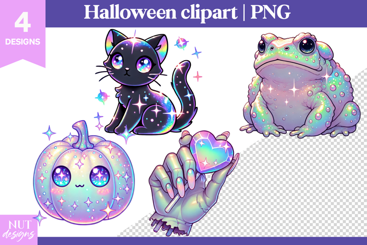 Glitter Halloween Clipart Iridescent Halloween Pumpkin Cat