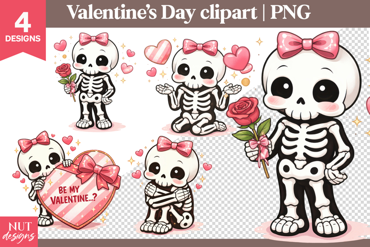 Valentines day clipart Funny Valentine Skeleton girl Clipart