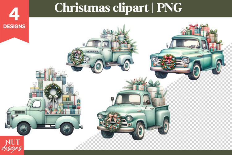 Cute Christmas clipart PNG, Christmas Mint Truck Clipart