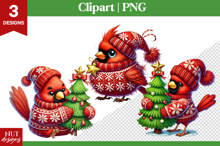 Christmas Clipart, Cute Christmas cardinal bird clipart PNG