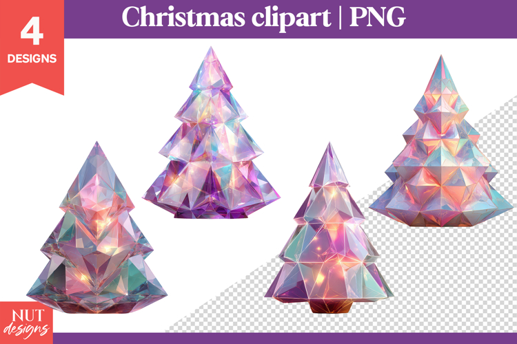Christmas Clipart, Geometric Crystal Christmas Trees PNG