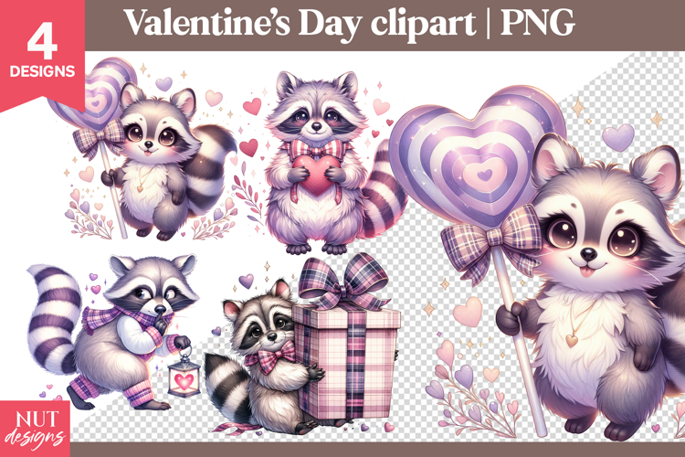 Valentines day clipart Valentine Candy Raccoon Clipart