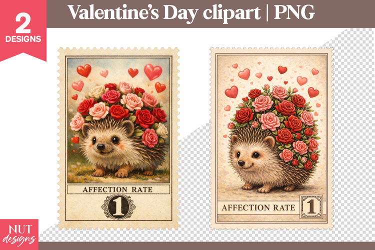 Valentines day clipart Romantic Hedgehog Valentine Postage