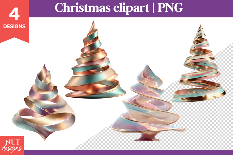 Christmas Clipart, Metallic Spiral Christmas Trees PNG