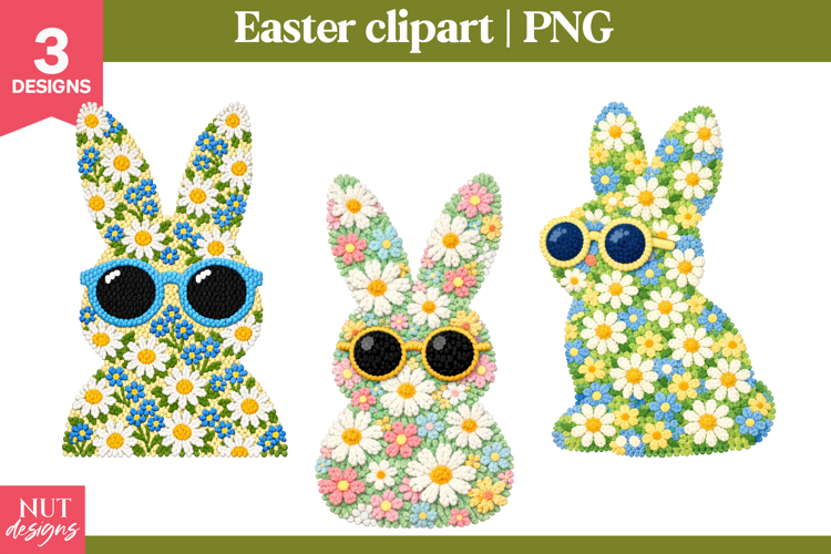 Easter Bunny clipart Floral Sunglass Bunnies Crochet easter