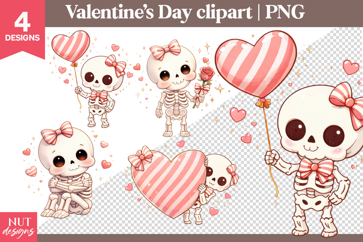 Valentines day clipart Funny Valentine Skeleton girl Clipart