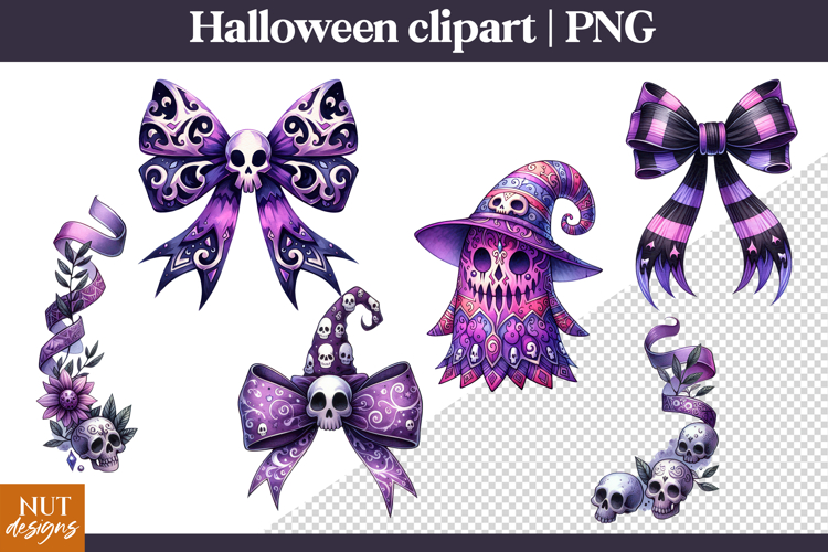 Purple Gothic Halloween Clipart Halloween bow and branch PNG