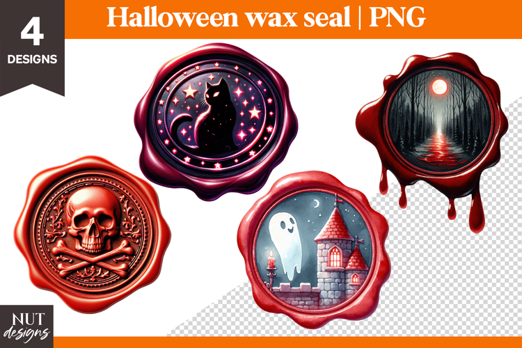 Halloween Wax Seals Clipart Skull Ghost Black cat Halloween