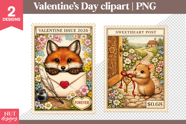 Valentines day clipart Valentine Animal Postage Clipart