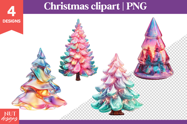Christmas Clipart, Iridescent Glass Christmas Tree