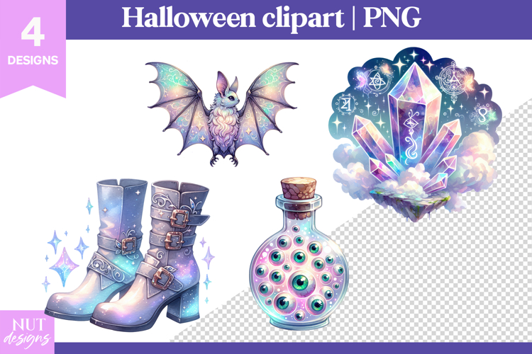 Pastel Halloween Clipart Iridescent Halloween Bat Crystal