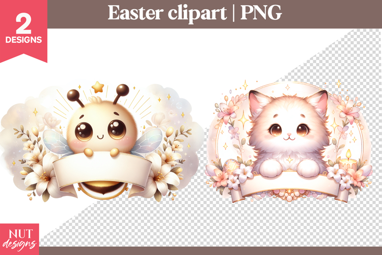 Spring Name Tag Bee & Kitten Spring clipart, Custom name