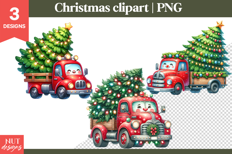 Christmas clipart, Cute Red Christmas Trucks Characters