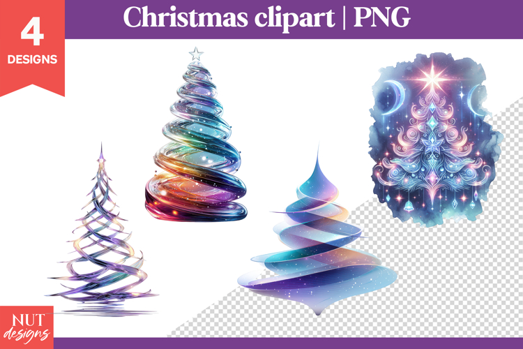 Christmas Clipart, Mystical Spiral Christmas Trees PNG