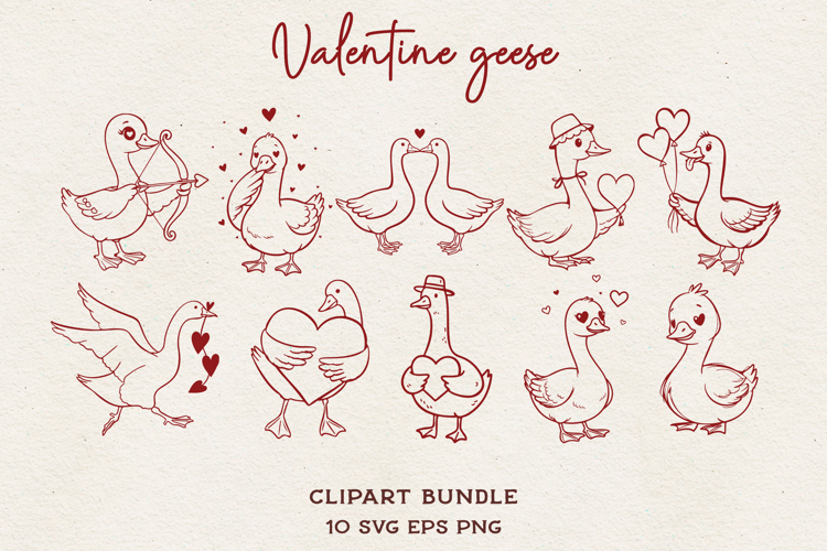 Valentine Goose SVG | Cute Love Goose Line Art BUNDLE