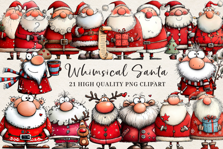 Whimsical Santa Clipart | Cute Christmas Santa PNG