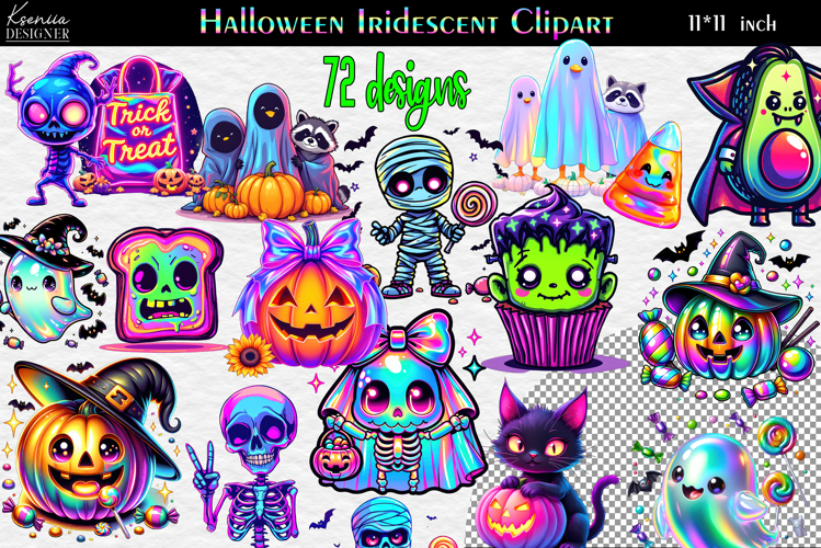 Neon Halloween Clipart|Cute Funny Character Bundle