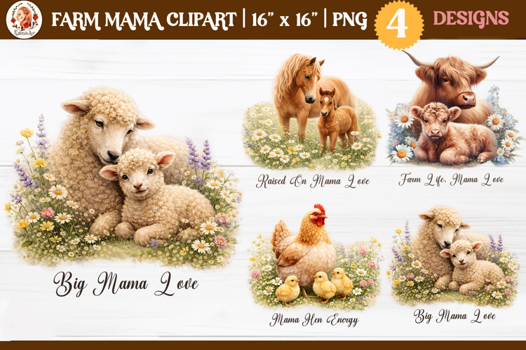 Farm Mama Cute Animals Sublimation and Clipart