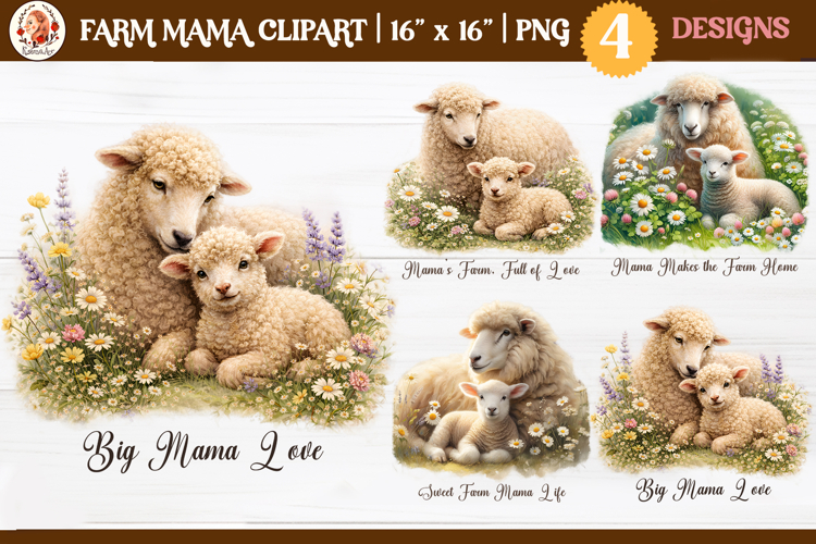 Farm Mama Cute Animals Sublimation and Clipart