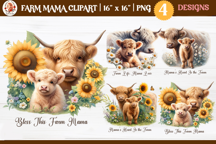 Farm Mama Cute Animals Sublimation and Clipart