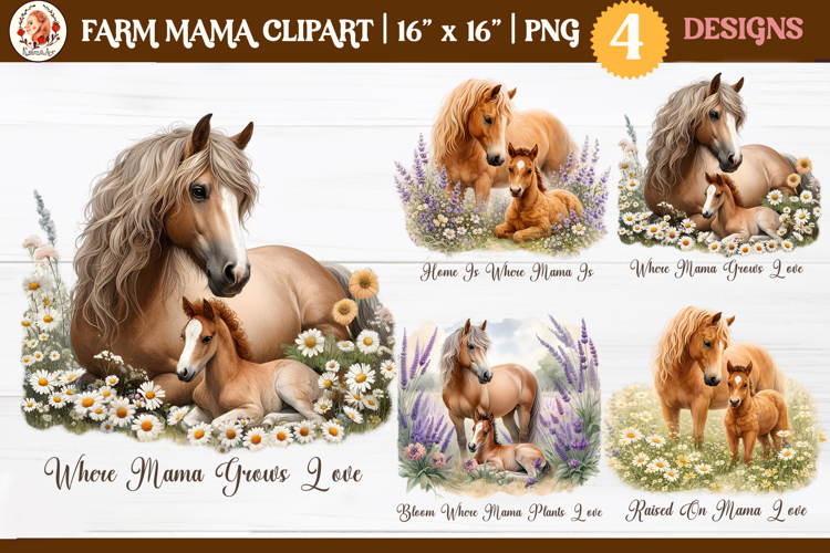Farm Mama Cute Animals Sublimation and Clipart