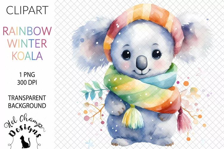 Watercolor Winter Rainbow Koala #3 | Clipart | Sublimation