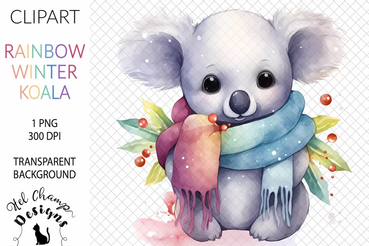 Watercolor Winter Rainbow Koala #2 | Clipart | Sublimation