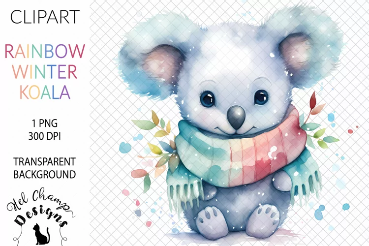 Watercolor Winter Rainbow Koala #1 | Clipart | Sublimation