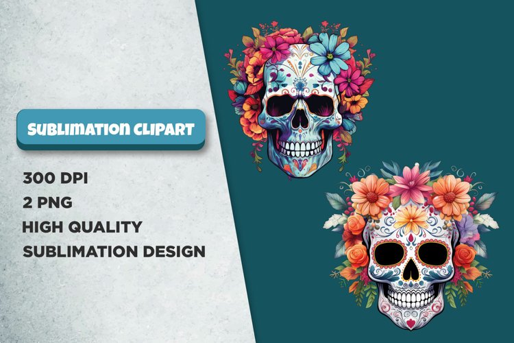 Floral Skull Sublimation Clipart