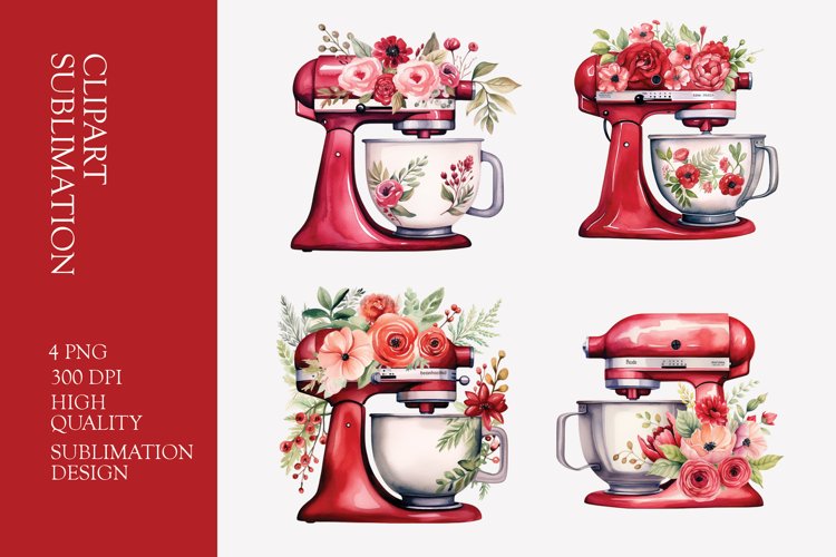 Red Watercolor Kitchen Mixer Clipart