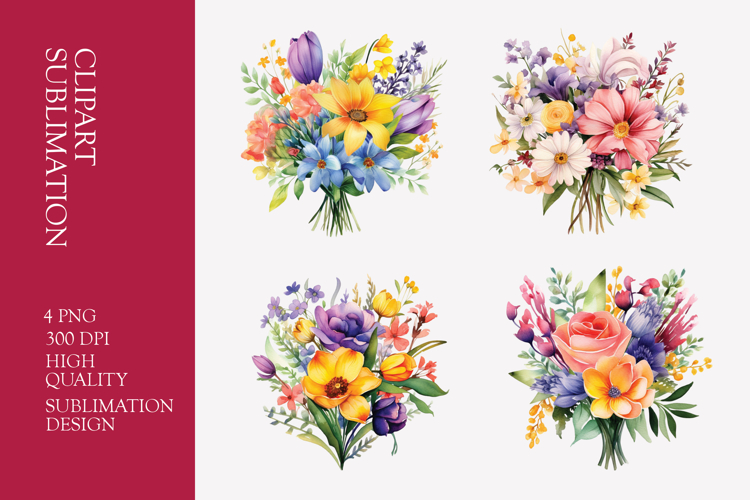 Spring flower bouquet watercolor clipart PNG