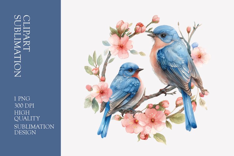 Two birds in love with flower frame watercolor clipart
