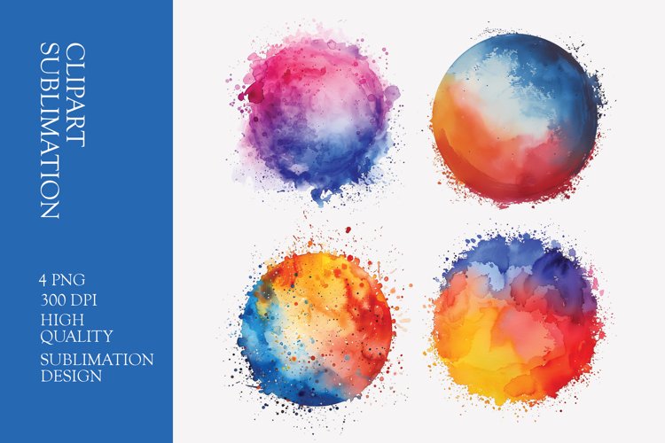 Watercolor colorful splash in circle shape clipart png