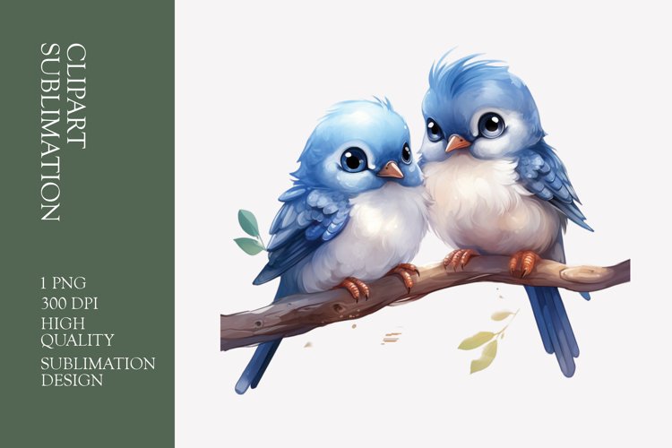 Two Cute Bird Watercolor Clipart Sublimation