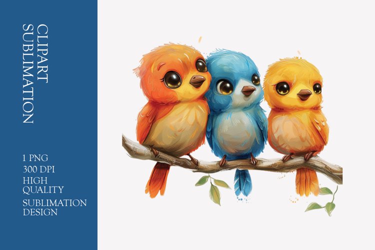 Cute baby birds watercolor clipart sublimation
