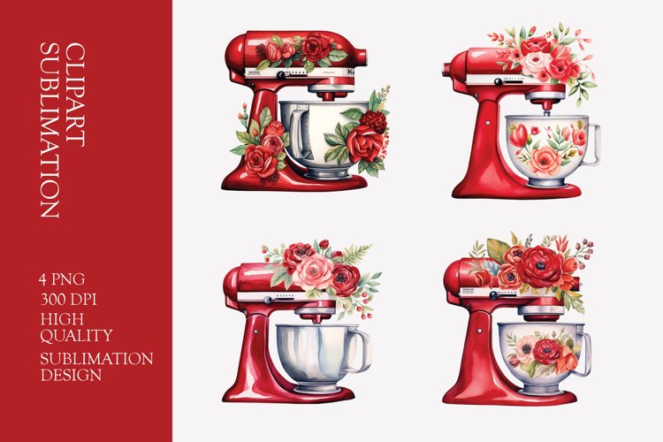 Red Watercolor Kitchen Mixer Clipart