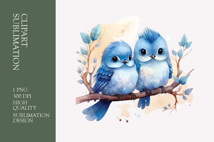 Two Cute Bird Watercolor Clipart Sublimation