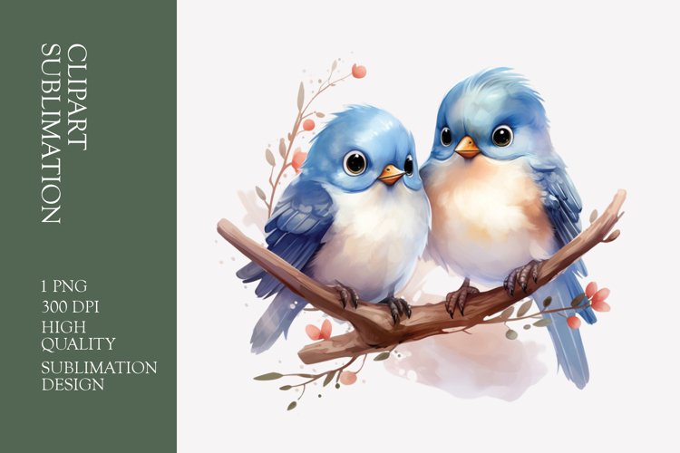 Two Cute Bird Watercolor Clipart Sublimation