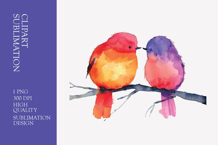 Two Cute Bird Watercolor Clipart Sublimation