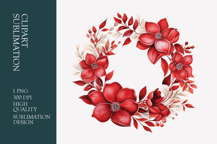 Red floral wreath watercolor clipart sublimation